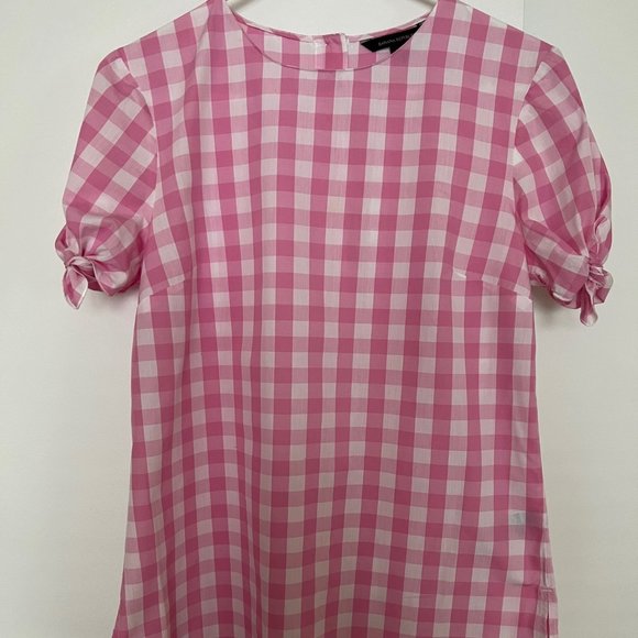 Banana Republic Pink Checked Tie Sleeve Shirt/Blouse - Picture 2 of 8